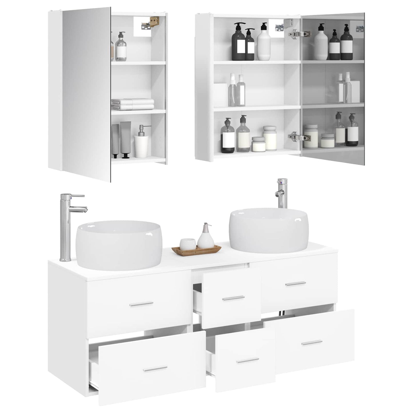 Bathroom Furniture Set 5 pcs White Engineered Wood and Glass