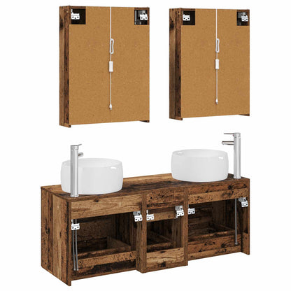 Bathroom Furniture Set 5 pcs Old Wood Engineered Wood and Glass