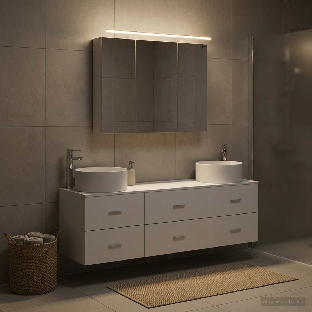 Bathroom Furniture Set 4 pcs White Engineered Wood and Glass