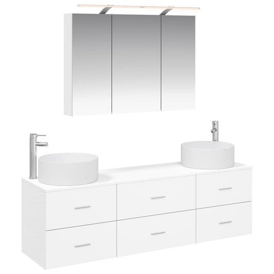 Bathroom Furniture Set 4 pcs White Engineered Wood and Glass
