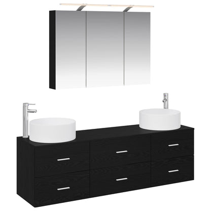 Bathroom Furniture Set 4 pcs Black Oak