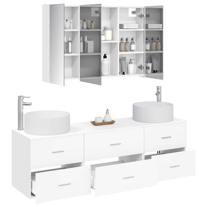 Bathroom Furniture Set 4 pcs White Engineered Wood and Glass