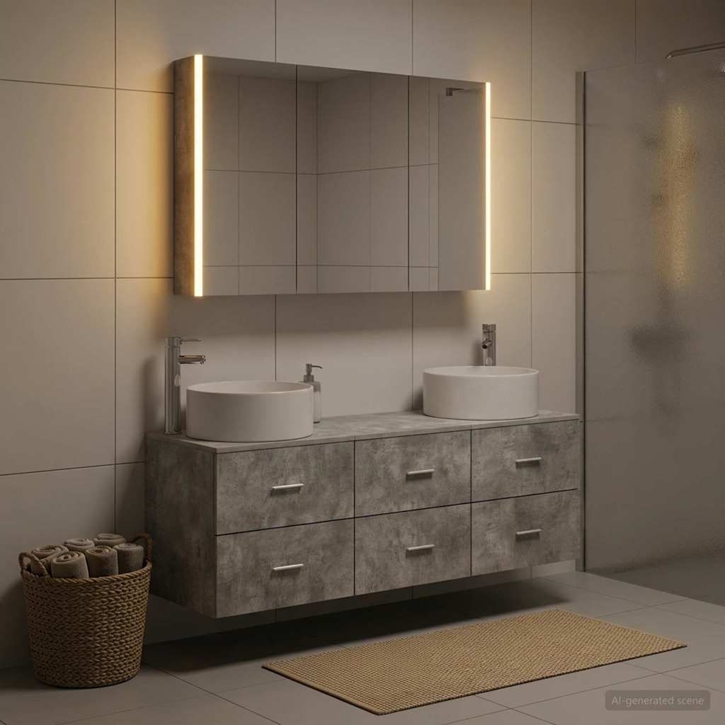 Bathroom Furniture Set 4 pcs Concrete Grey