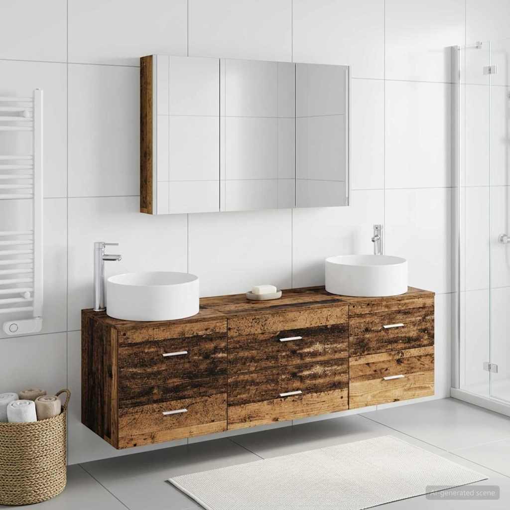 Bathroom Furniture Set 4 pcs Old Wood Engineered Wood and Glass