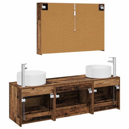 Bathroom Furniture Set 4 pcs Old Wood Engineered Wood and Glass