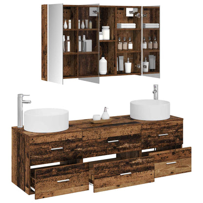 Bathroom Furniture Set 4 pcs Old Wood Engineered Wood and Glass