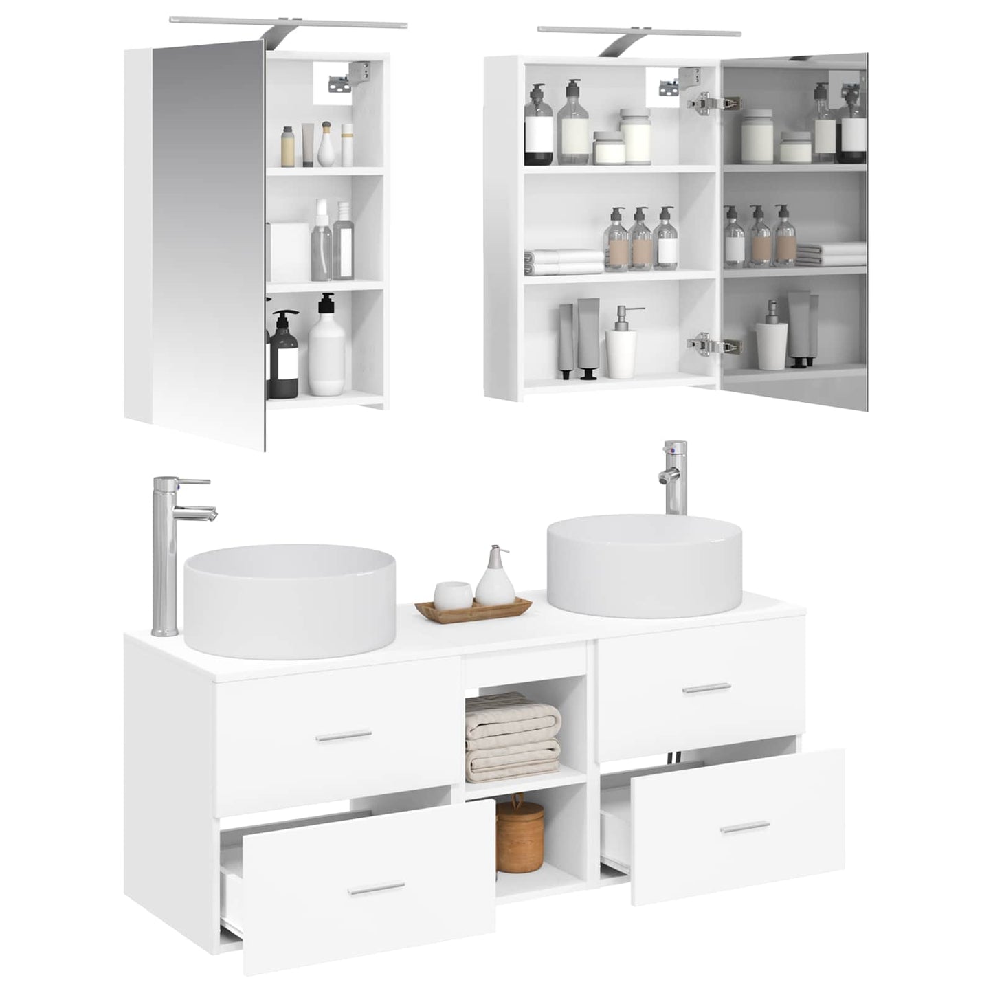 Bathroom Furniture Set 5 pcs White Engineered Wood and Glass