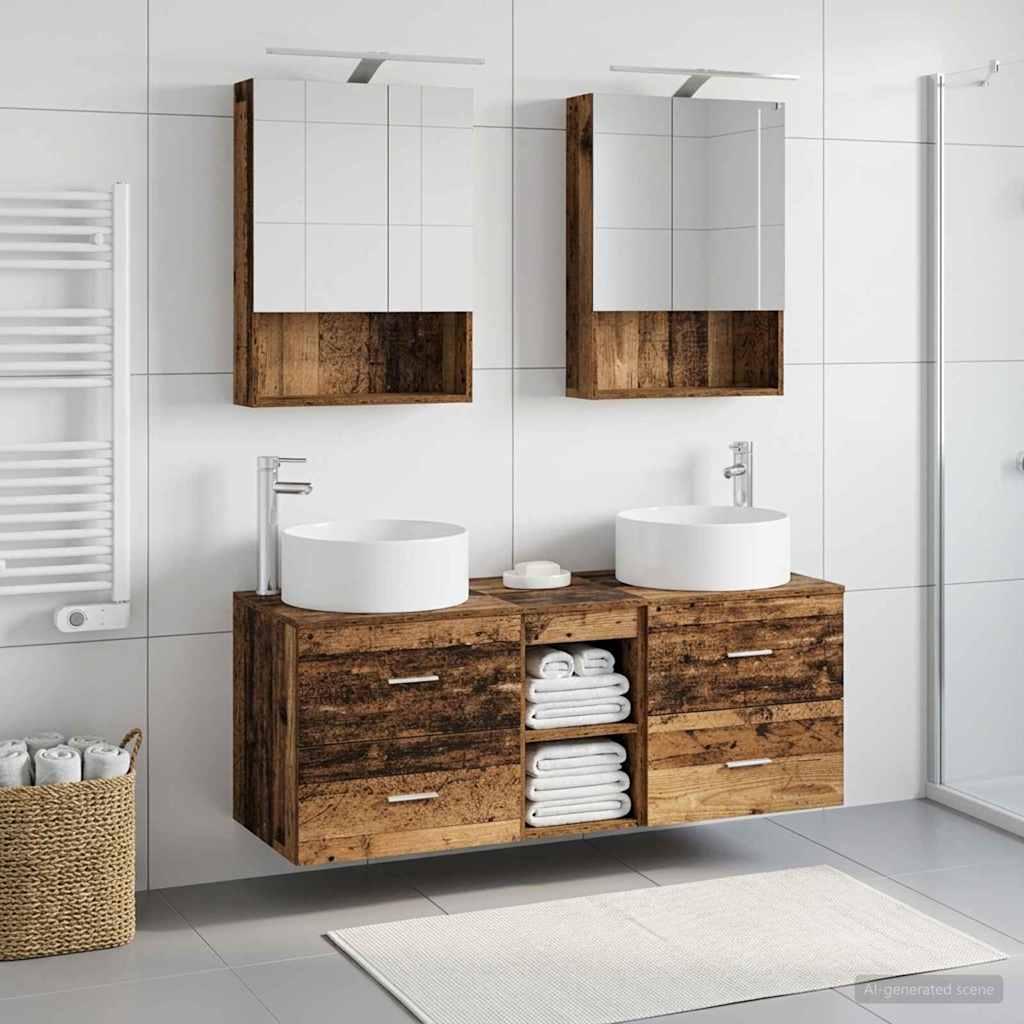 Bathroom Furniture Set 5 pcs Old Wood Engineered Wood and Glass