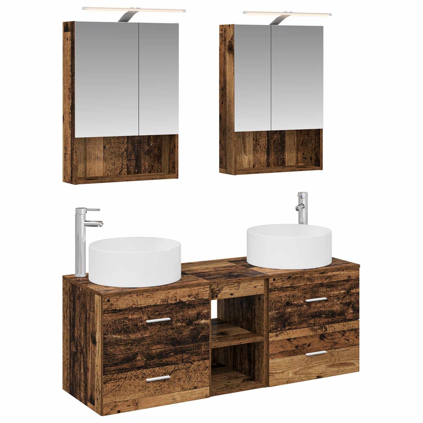 Bathroom Furniture Set 5 pcs Old Wood Engineered Wood and Glass