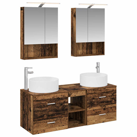 Bathroom Furniture Set 5 pcs Old Wood Engineered Wood and Glass