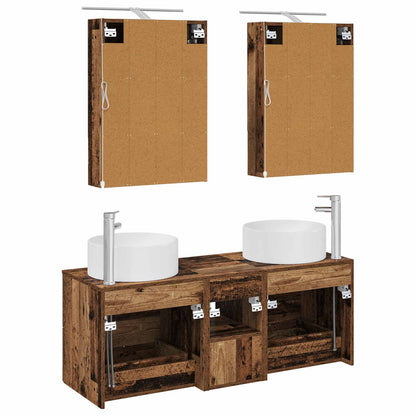 Bathroom Furniture Set 5 pcs Old Wood Engineered Wood and Glass