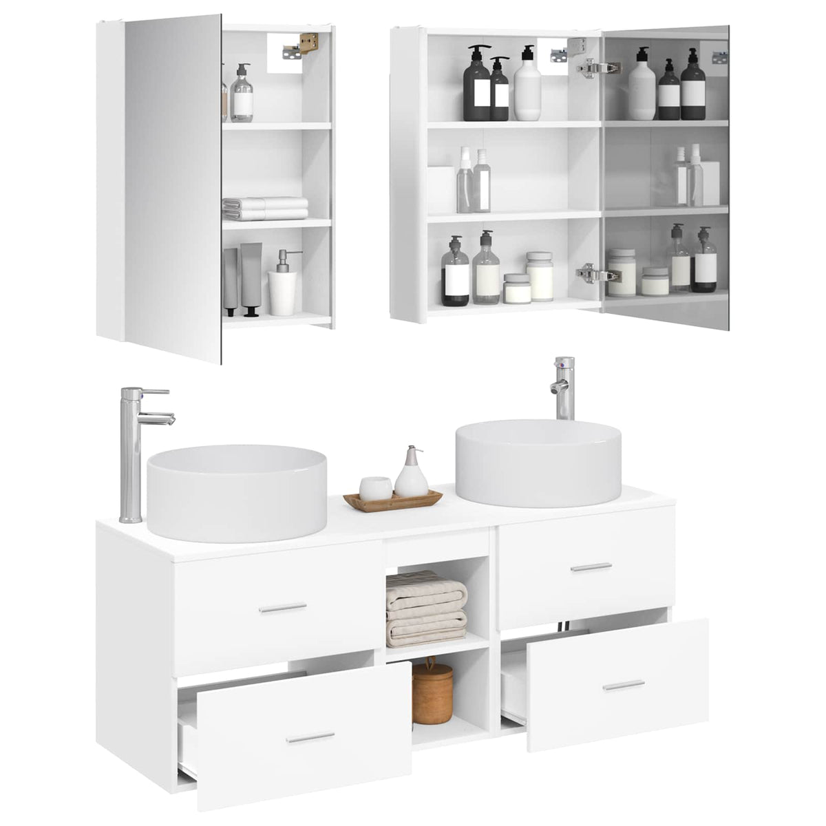 Bathroom Furniture Set 5 pcs White Engineered Wood and Glass