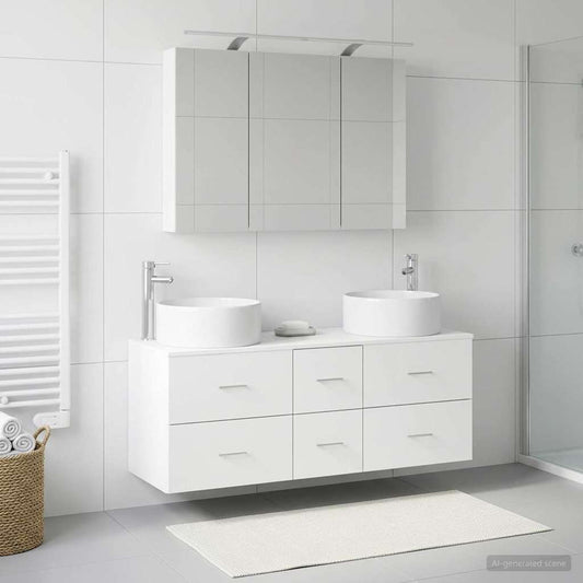Bathroom Furniture Set 4 pcs White Engineered Wood and Glass