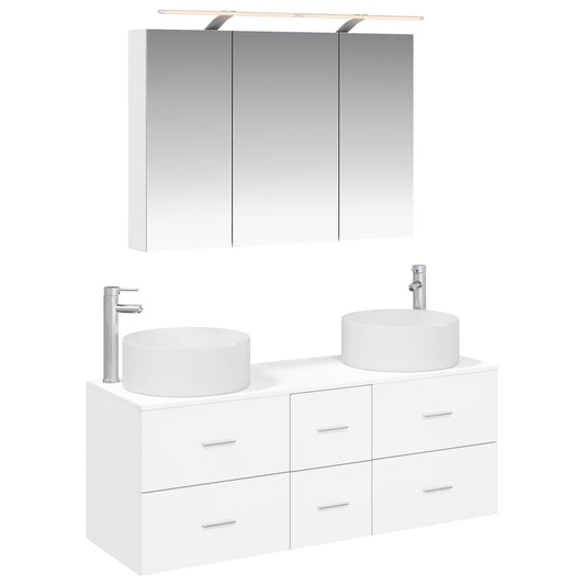 Bathroom Furniture Set 4 pcs White Engineered Wood and Glass