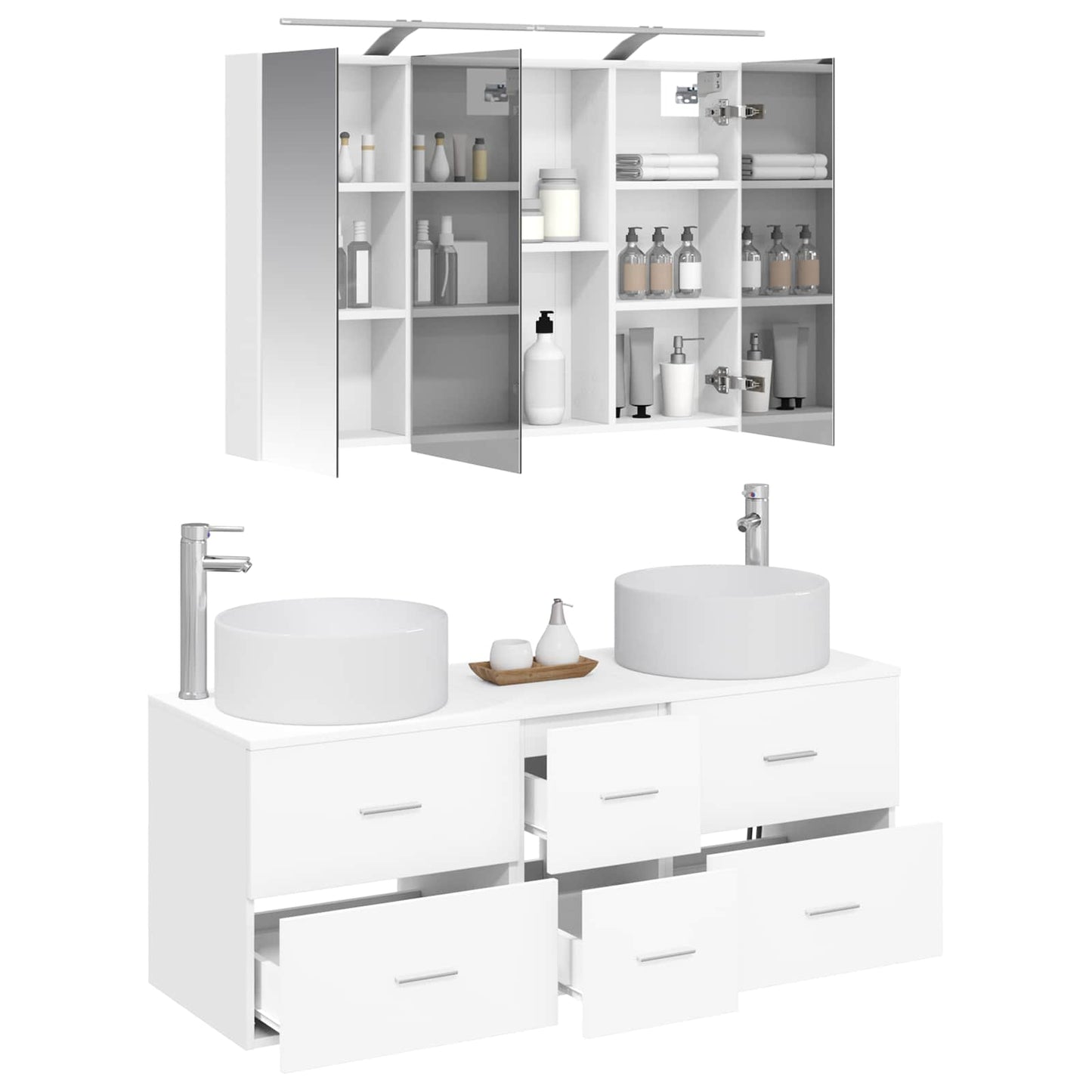 Bathroom Furniture Set 4 pcs White Engineered Wood and Glass