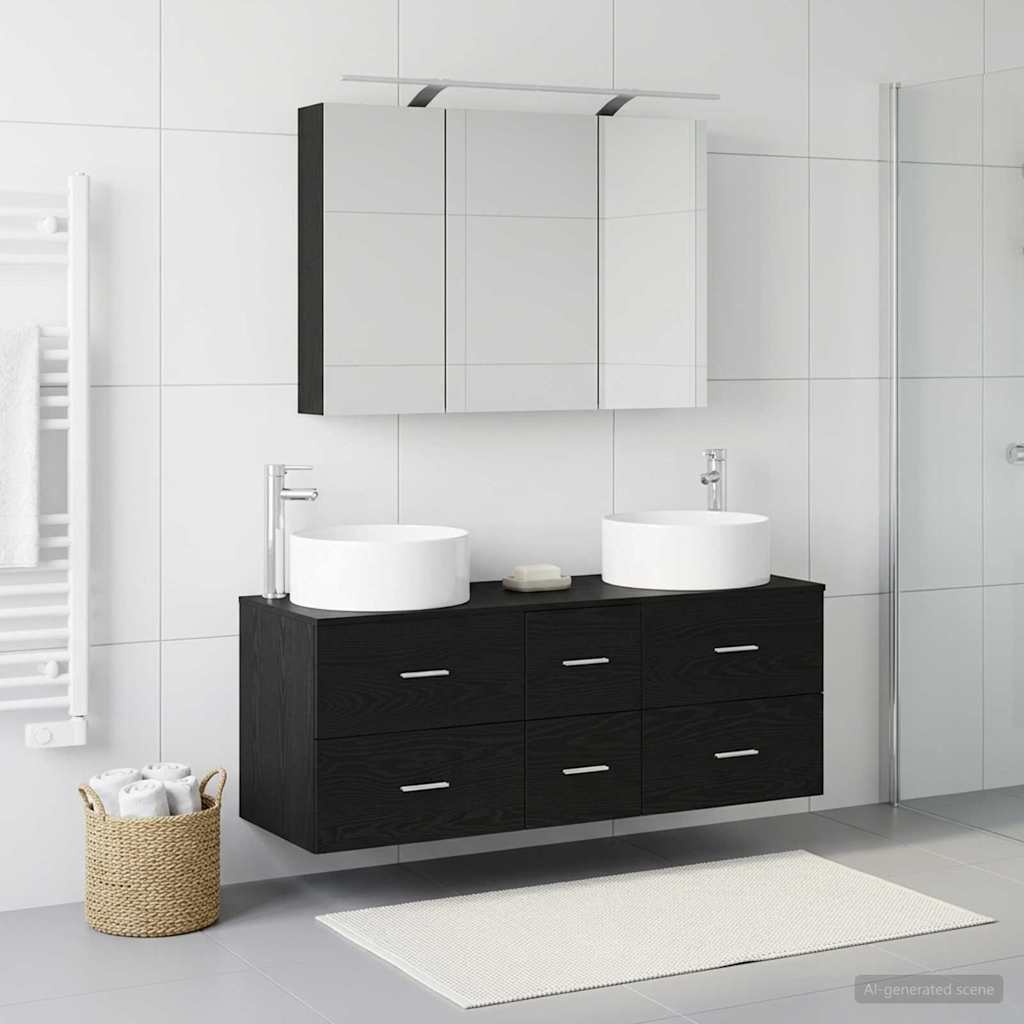 Bathroom Furniture Set 4 pcs Black Oak