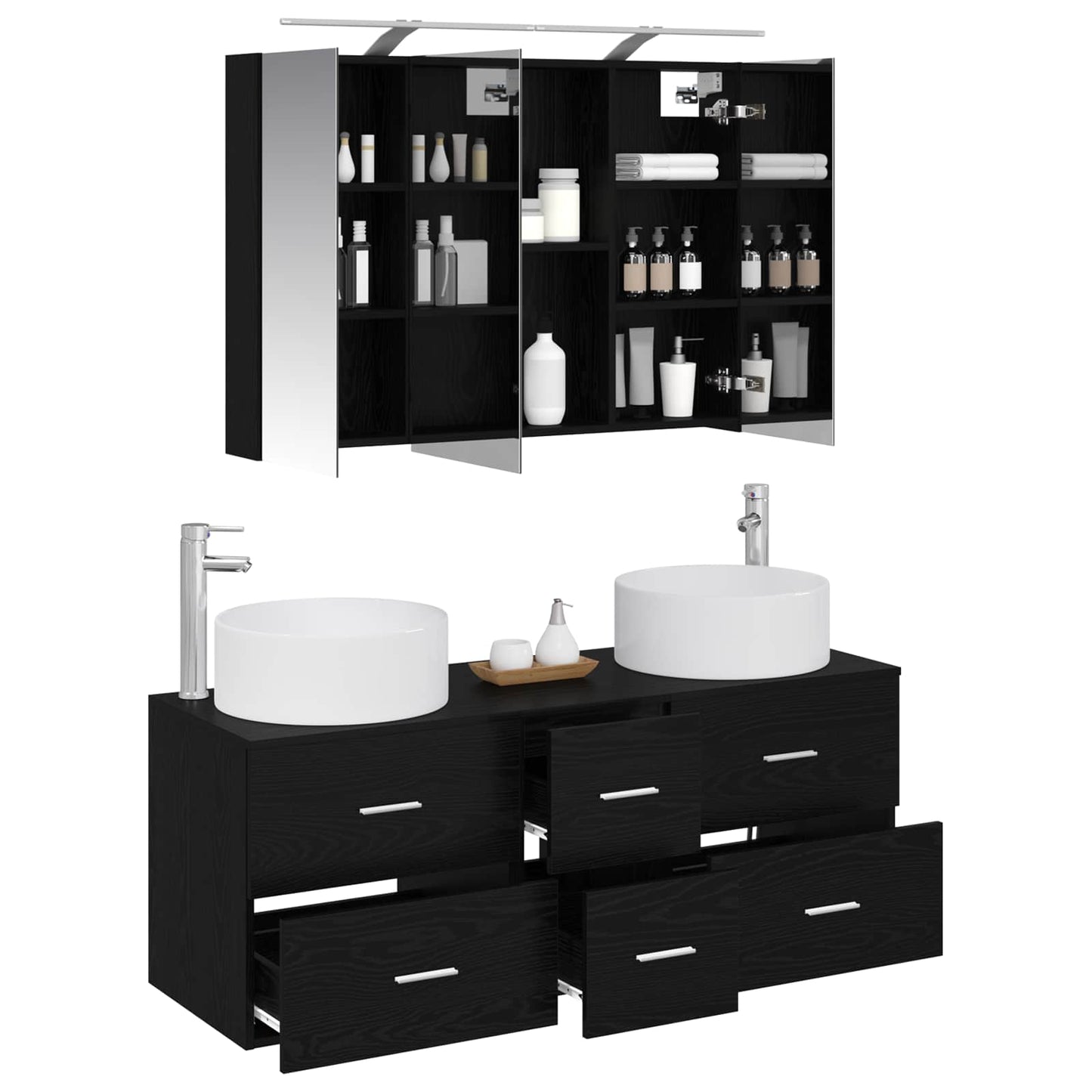 Bathroom Furniture Set 4 pcs Black Oak