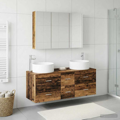 Bathroom Furniture Set 4 pcs Old Wood Engineered Wood and Glass