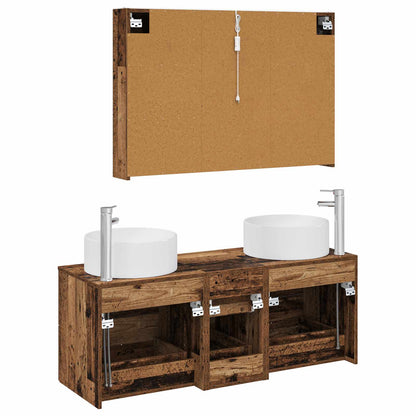 Bathroom Furniture Set 4 pcs Old Wood Engineered Wood and Glass