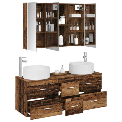 Bathroom Furniture Set 4 pcs Old Wood Engineered Wood and Glass