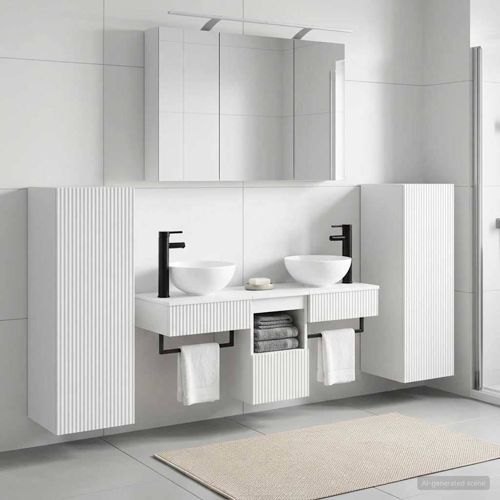Bathroom Furniture Set 6 pcs White Engineered Wood and Glass