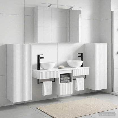 Bathroom Furniture Set 6 pcs White Engineered Wood and Glass