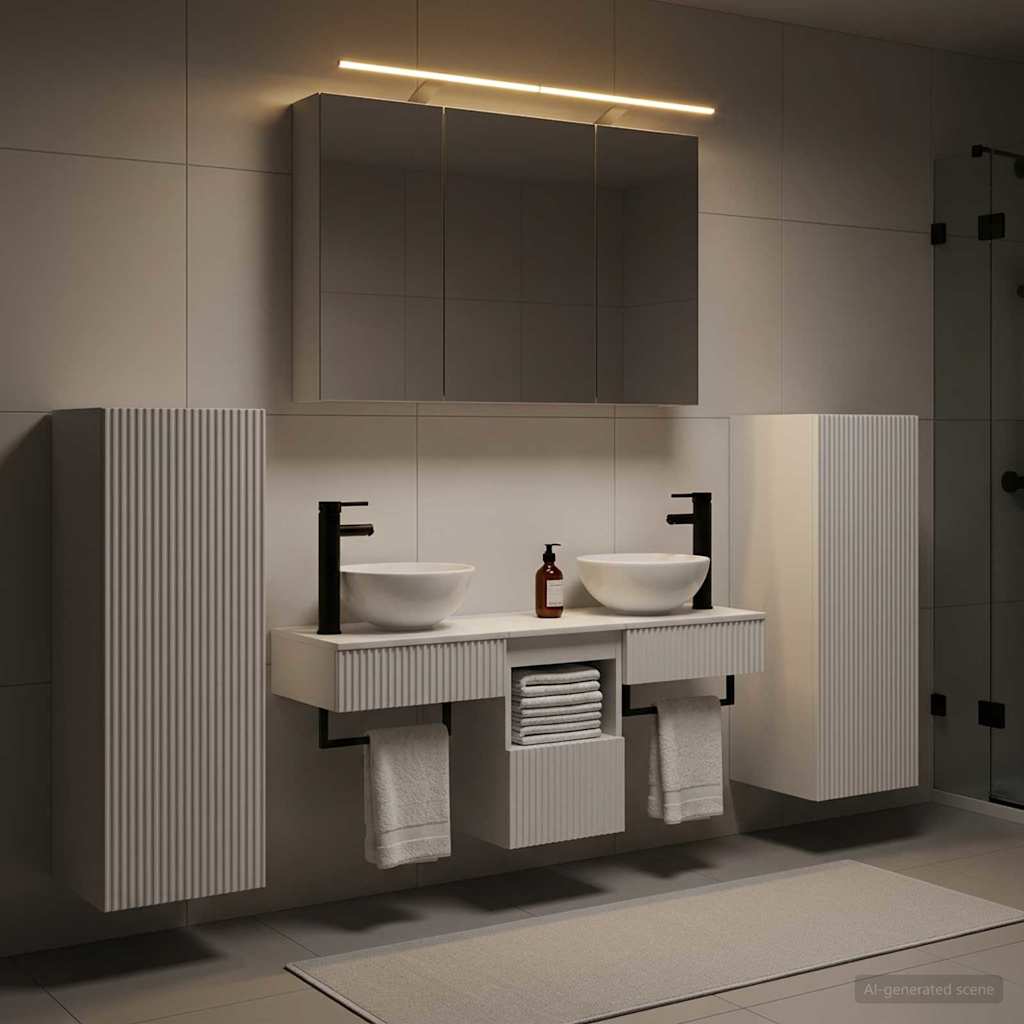 Bathroom Furniture Set 6 pcs White Engineered Wood and Glass