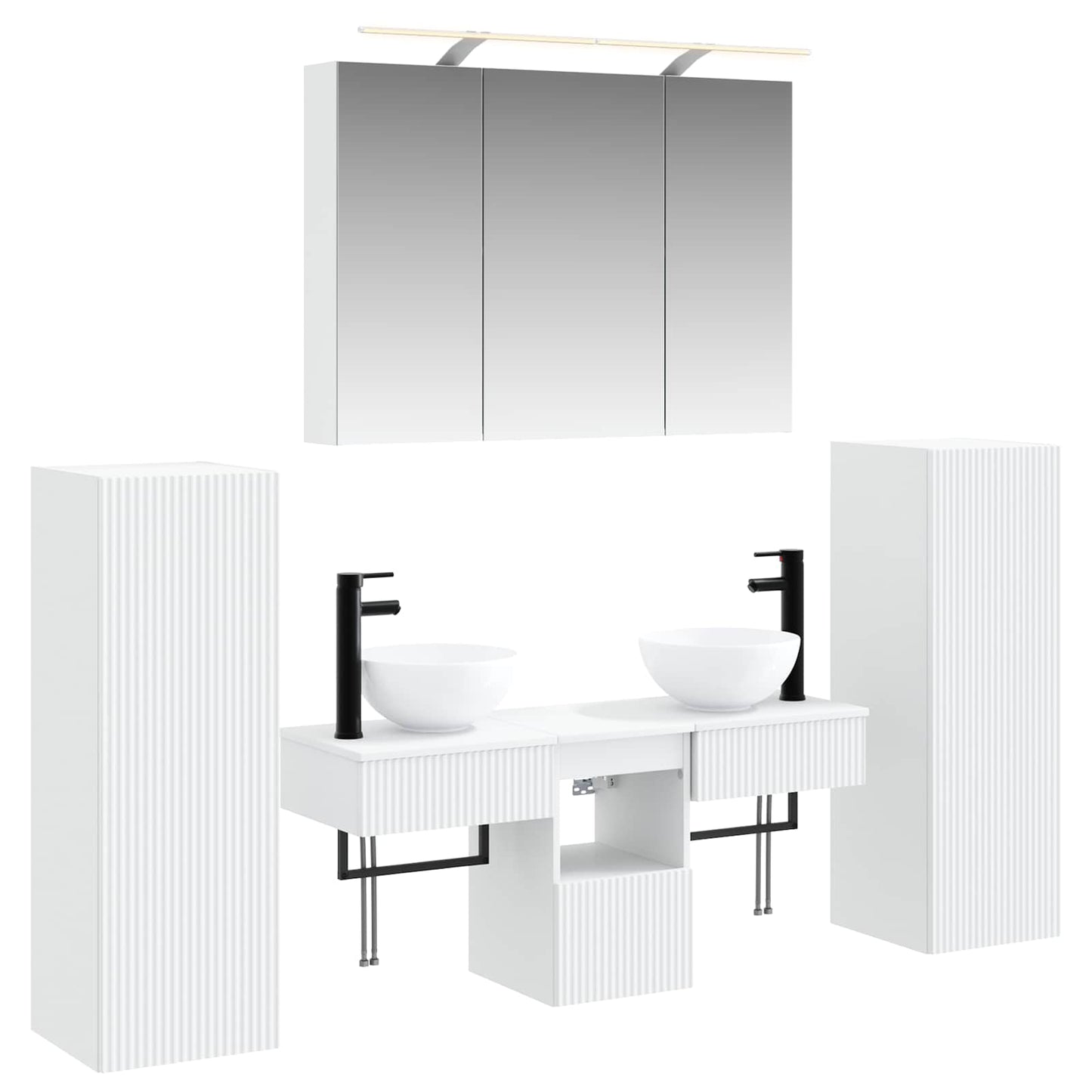 Bathroom Furniture Set 6 pcs White Engineered Wood and Glass