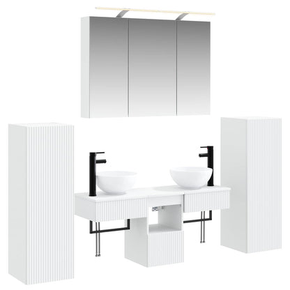 Bathroom Furniture Set 6 pcs White Engineered Wood and Glass