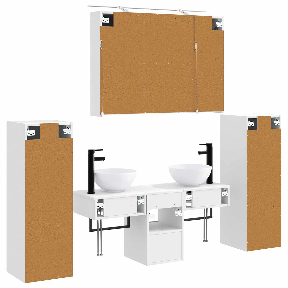 Bathroom Furniture Set 6 pcs White Engineered Wood and Glass