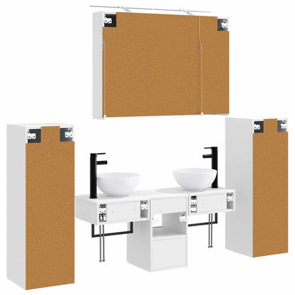 Bathroom Furniture Set 6 pcs White Engineered Wood and Glass