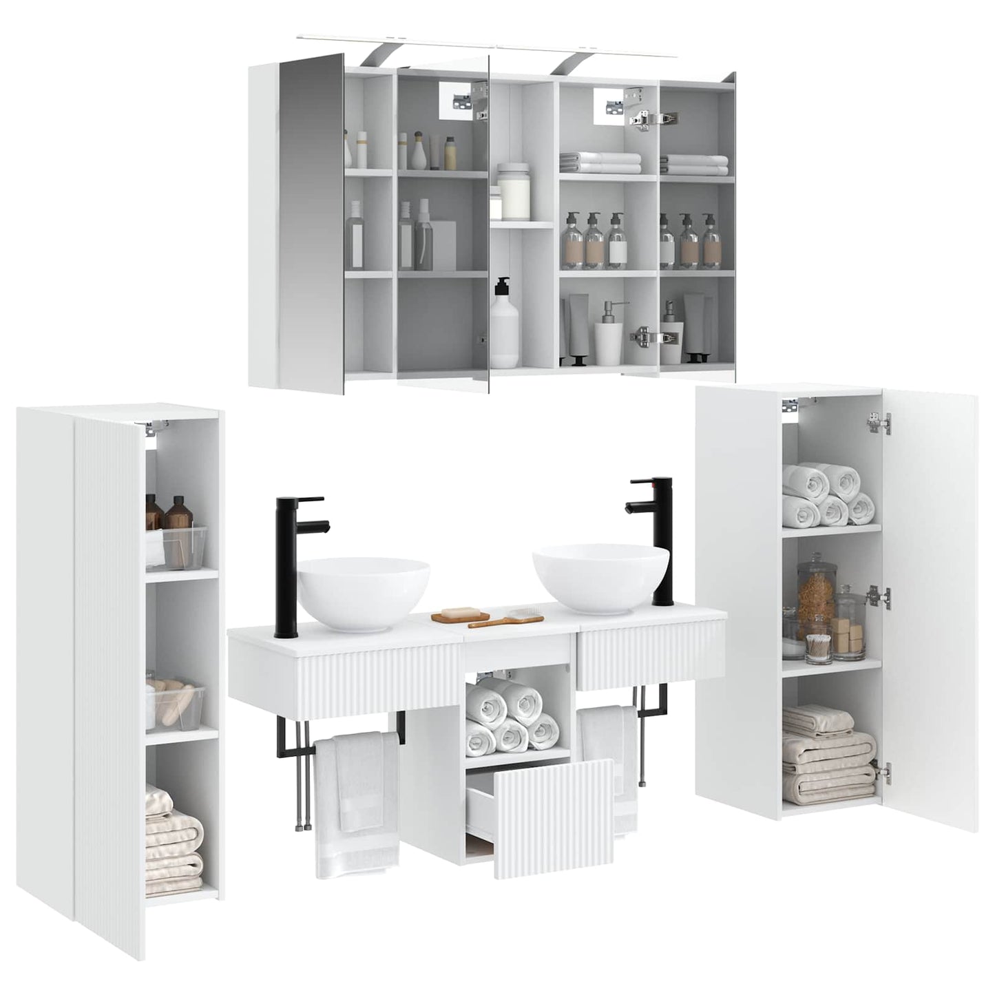 Bathroom Furniture Set 6 pcs White Engineered Wood and Glass