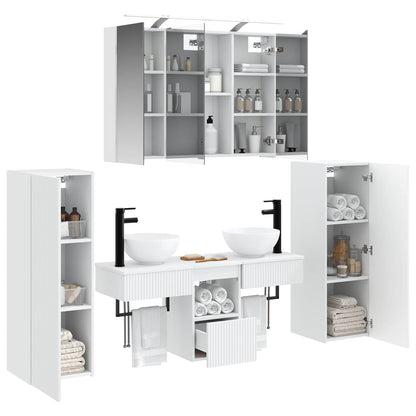 Bathroom Furniture Set 6 pcs White Engineered Wood and Glass