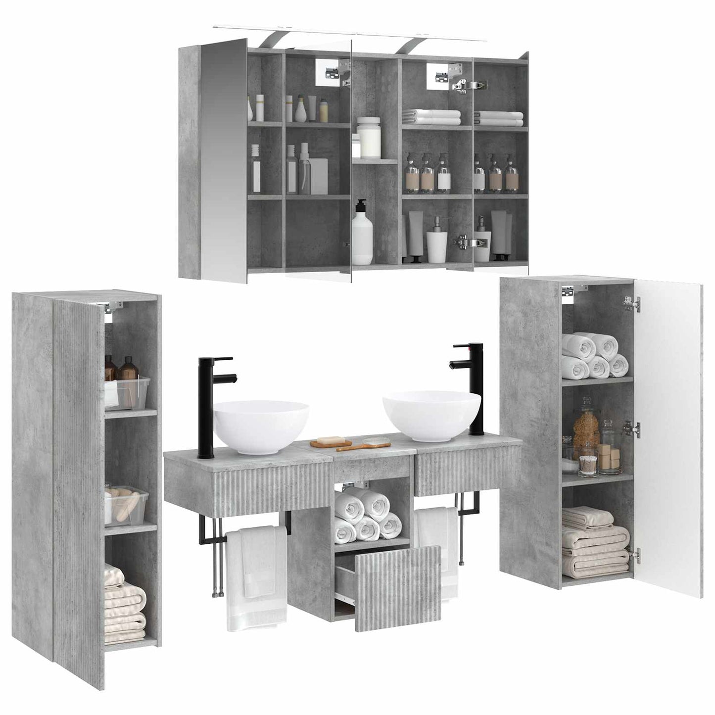 Bathroom Furniture Set 6 pcs Concrete Grey