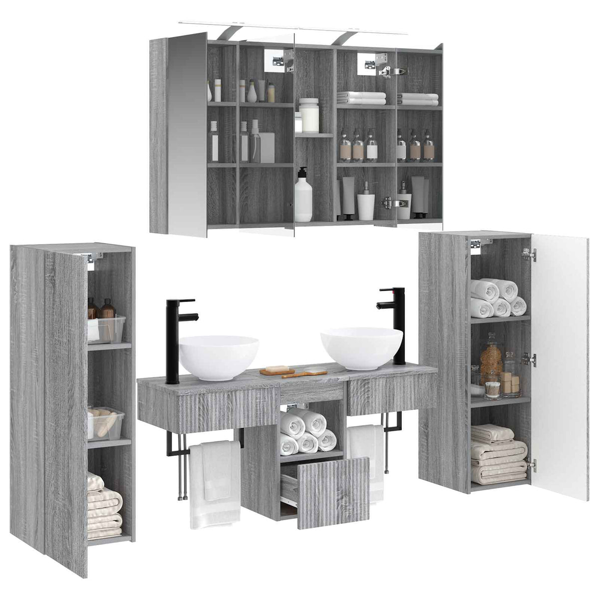 Bathroom Furniture Set 6 pcs Grey Sonoma
