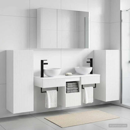 Bathroom Furniture Set 6 pcs White Engineered Wood and Glass
