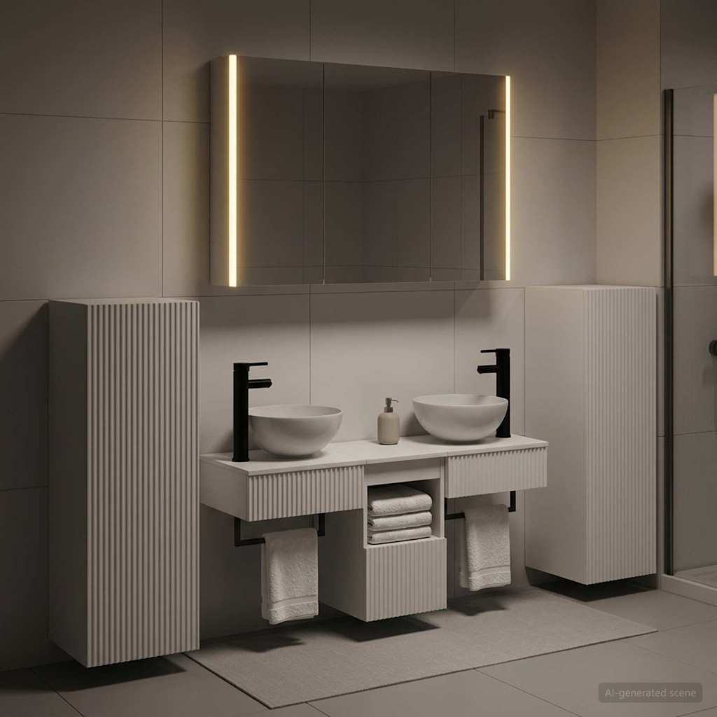 Bathroom Furniture Set 6 pcs White Engineered Wood and Glass
