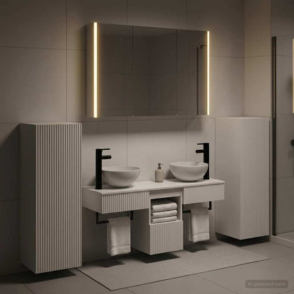 Bathroom Furniture Set 6 pcs White Engineered Wood and Glass