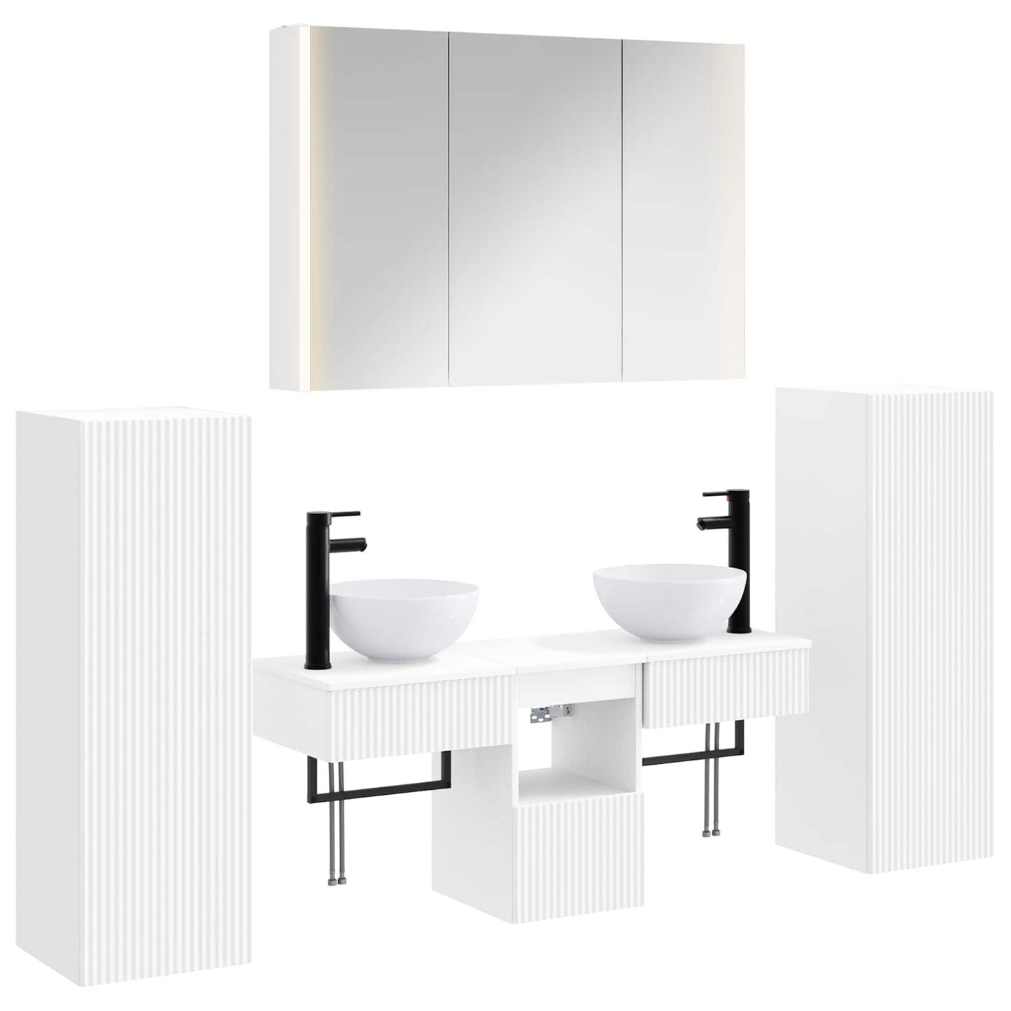 Bathroom Furniture Set 6 pcs White Engineered Wood and Glass