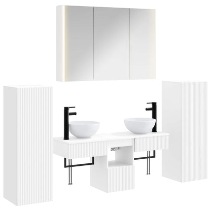 Bathroom Furniture Set 6 pcs White Engineered Wood and Glass