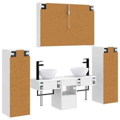 Bathroom Furniture Set 6 pcs White Engineered Wood and Glass