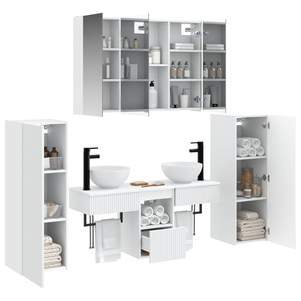 Bathroom Furniture Set 6 pcs White Engineered Wood and Glass