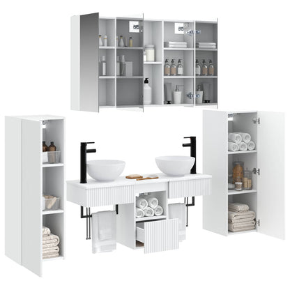 Bathroom Furniture Set 6 pcs White Engineered Wood and Glass