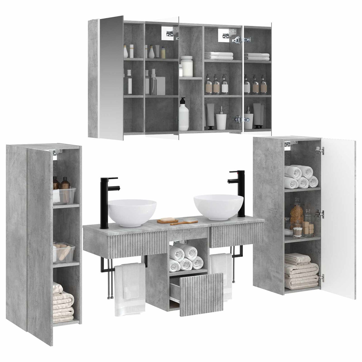 Bathroom Furniture Set 6 pcs Concrete Grey