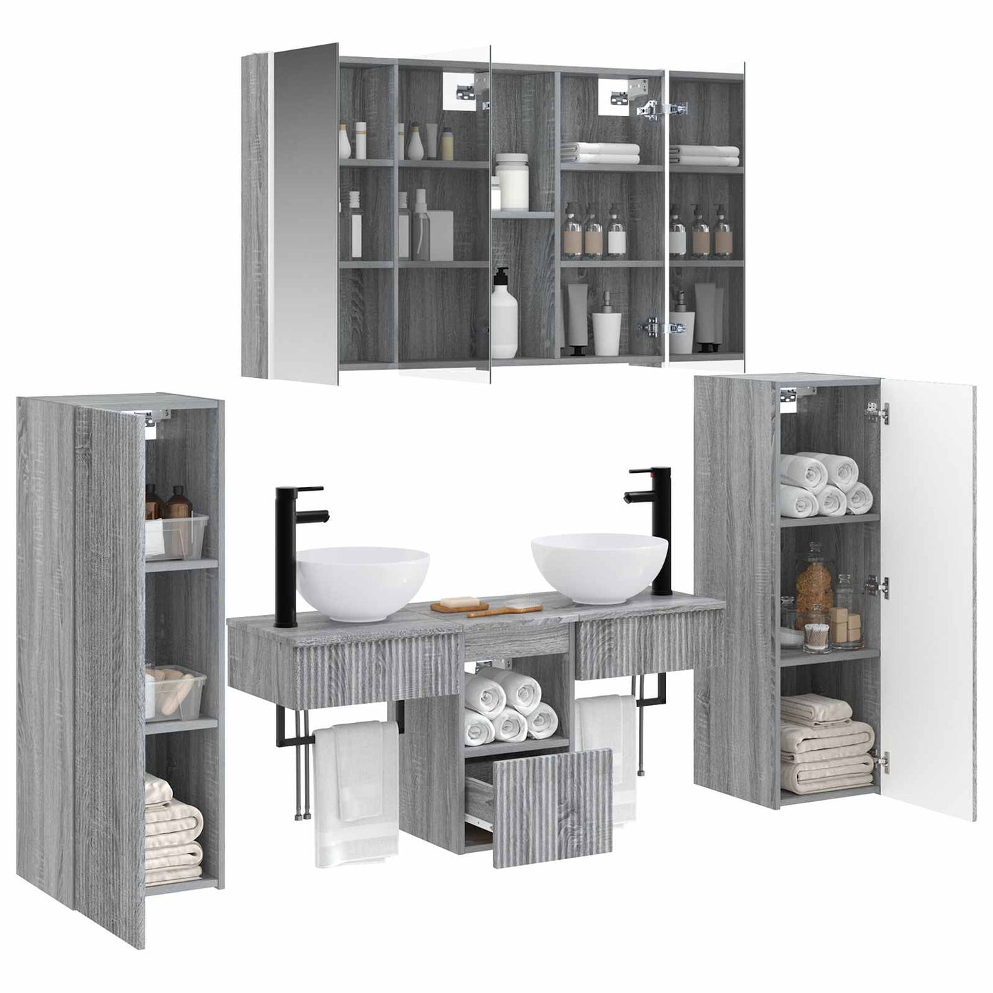 Bathroom Furniture Set 6 pcs Grey Sonoma