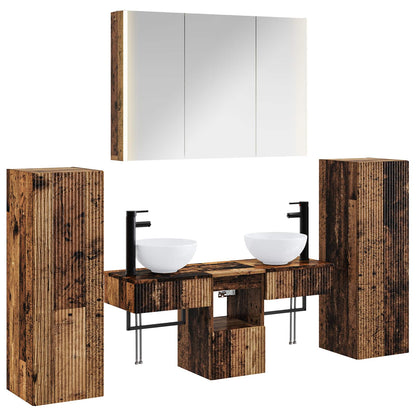 Bathroom Furniture Set 6 pcs Old Wood Engineered Wood and Glass