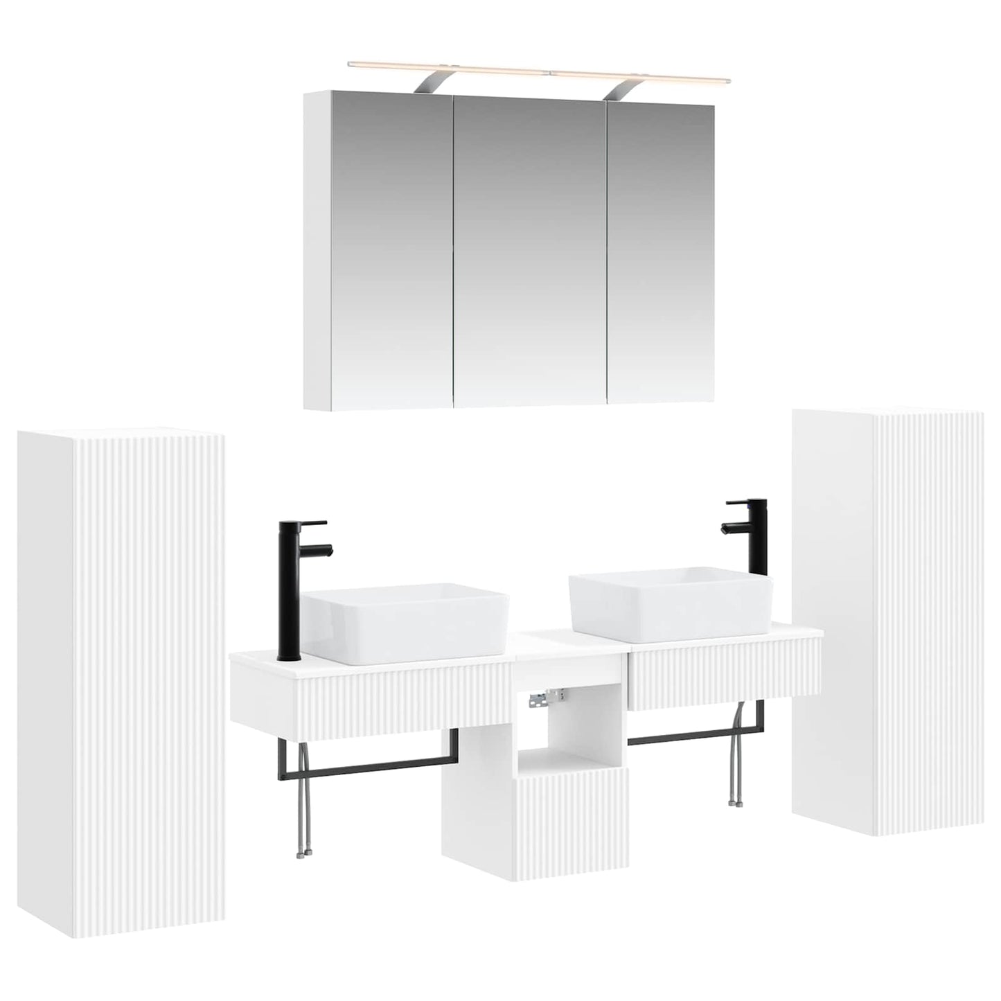 Bathroom Furniture Set 6 pcs White Engineered Wood and Glass