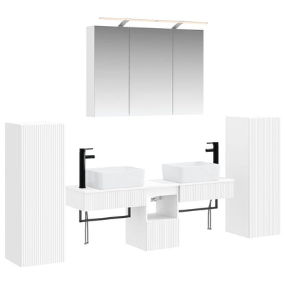 Bathroom Furniture Set 6 pcs White Engineered Wood and Glass