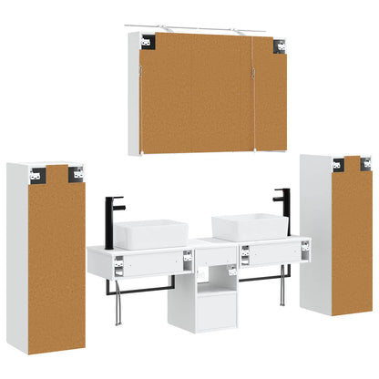 Bathroom Furniture Set 6 pcs White Engineered Wood and Glass