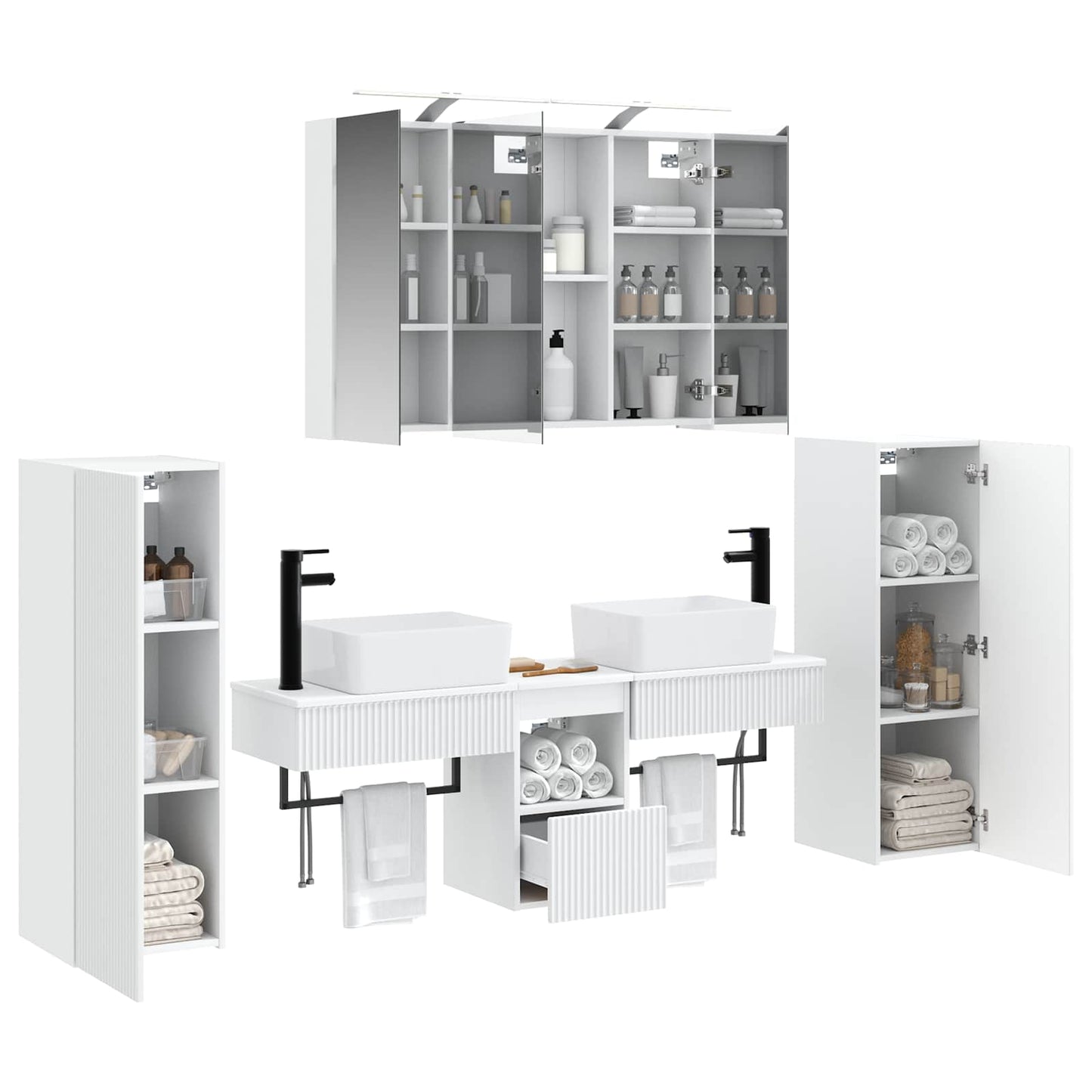 Bathroom Furniture Set 6 pcs White Engineered Wood and Glass